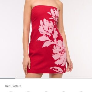 Abercrombie & Fitch  Red Floral Dress Scarlett strapless linen blend skort